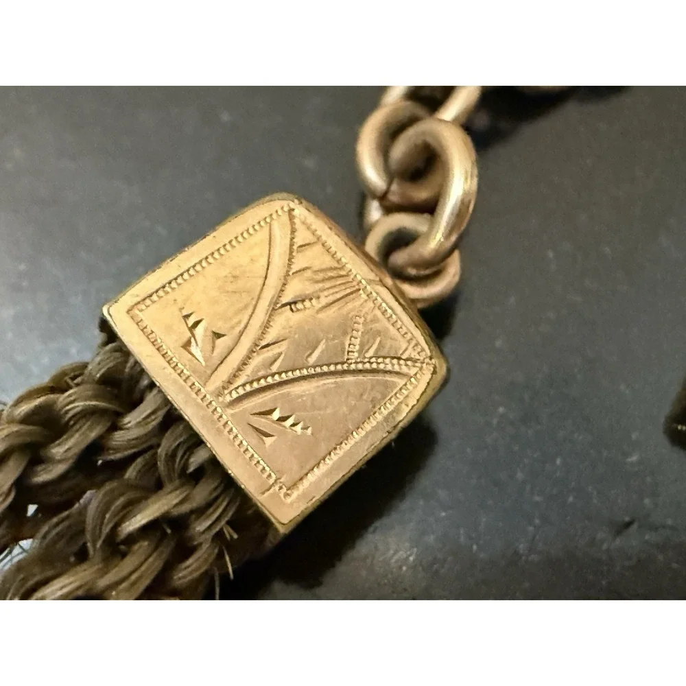 Antique Victorian Woven‎ Hair Pocket Watch Chain  Gold Filled Jewelry Mourning